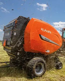 Kubota round baler in a hay field